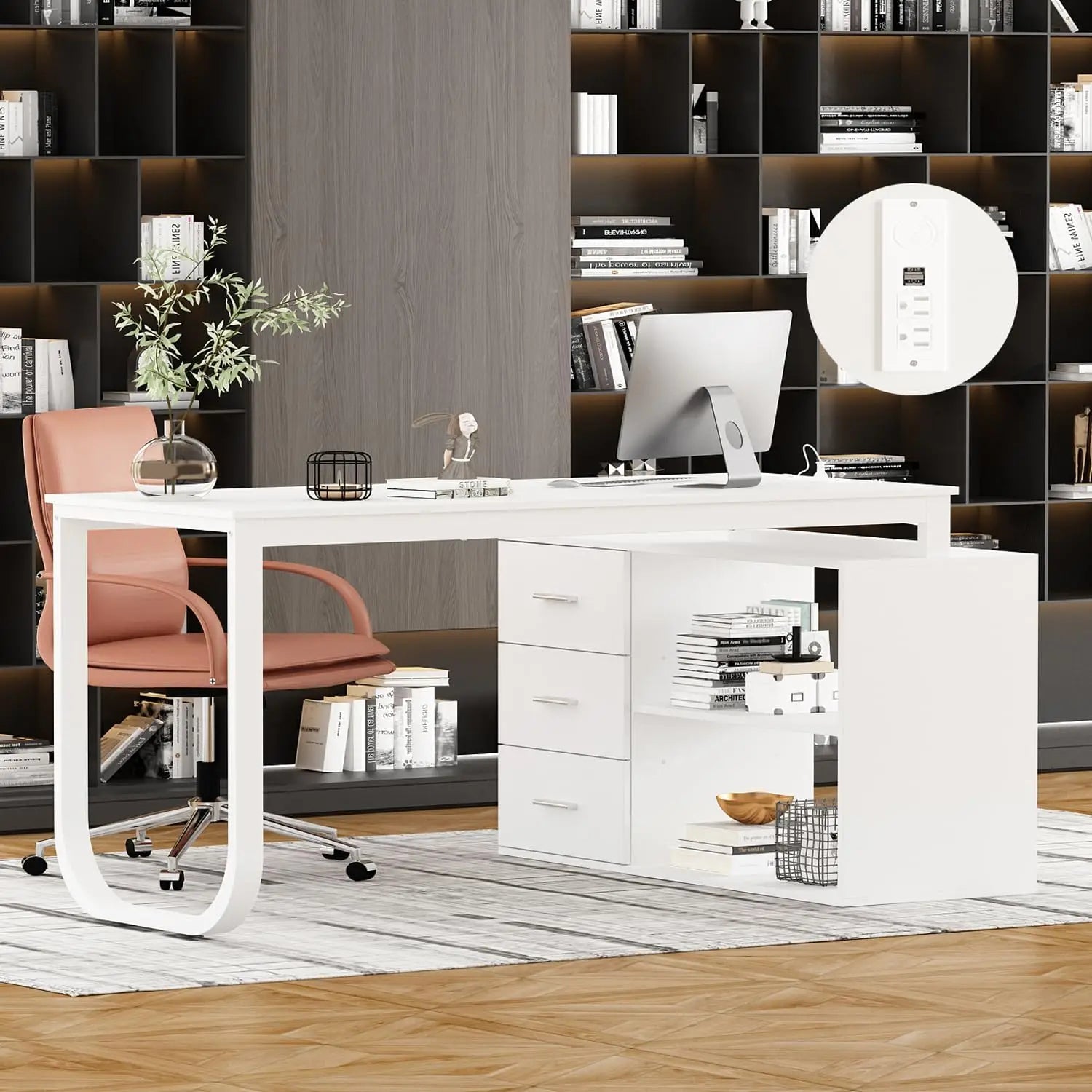 Homsee Home Office Computer Desk Corner Desk with 3 Drawers and 2