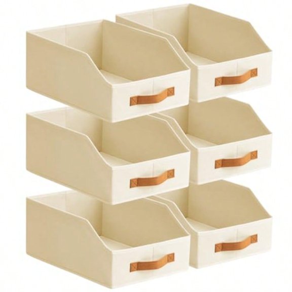 Homsorout Fabric Storage Bins for Organizing - 6 Pack Large Trapezoid Collapsible Storage Bins with Front Handle Closet Organizers and Storage for Bedroom Home Shees Small Spaces Beige