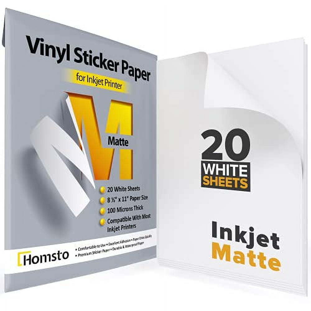 Paper Plan Sticker Paper for Inkjet Printer - Printable Vinyl Sticker Paper (30 Sheets, 8.5 x 11) - Sticker Paper - White - Matte - Sticker Printer
