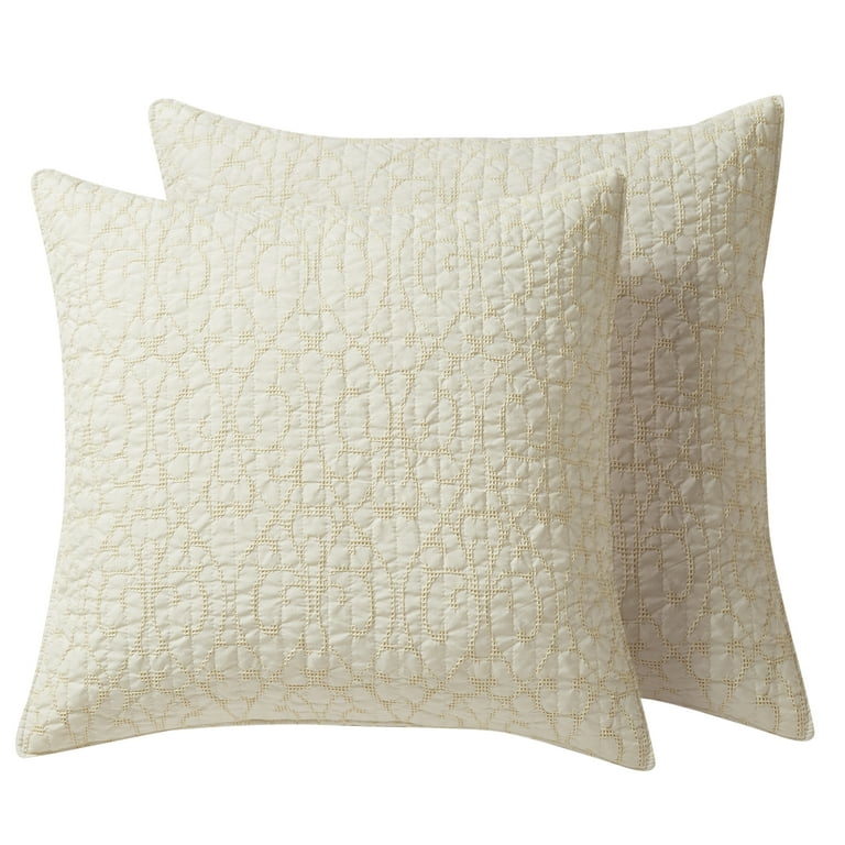 Homthreads Beckett Two Euro Pillow Shams Microfiber Jacquard Damask Scroll Cream Euro Size 26 x 26in. and Pillow Sham Size