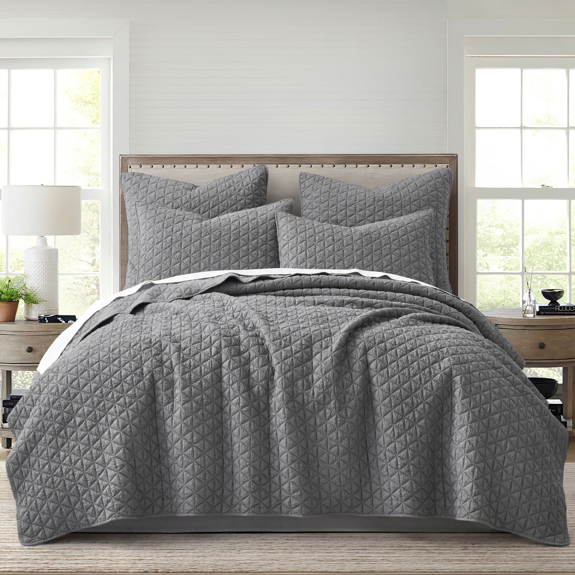 Grey Diamond Quilted Euro Sham Set of 2