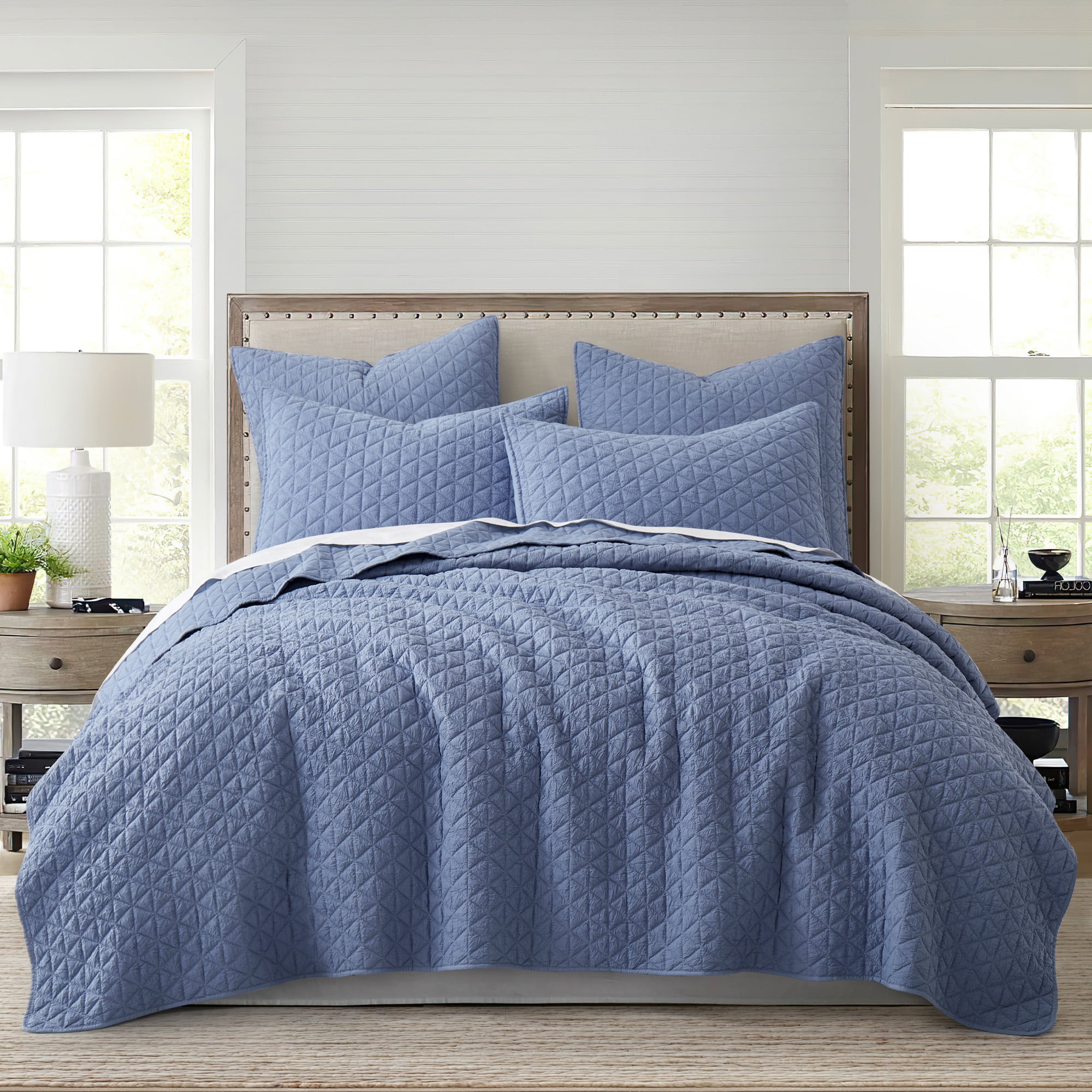 Rowan Blue Quilted Reversible Polyester Throw Blanket