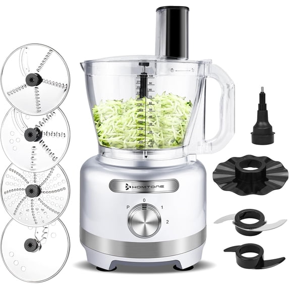 Homtone 16-Cup 600W Food Processor with 9 Functions 3 Speeds 7 Blades for Chopping Slicing and More