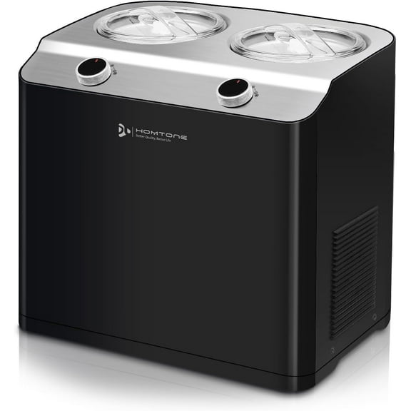 Homtone 2 Flavor 2.6QT (2 x 1.3qt) Ice Cream Maker Automatic Compressor No Pre Freezing 3 Modes