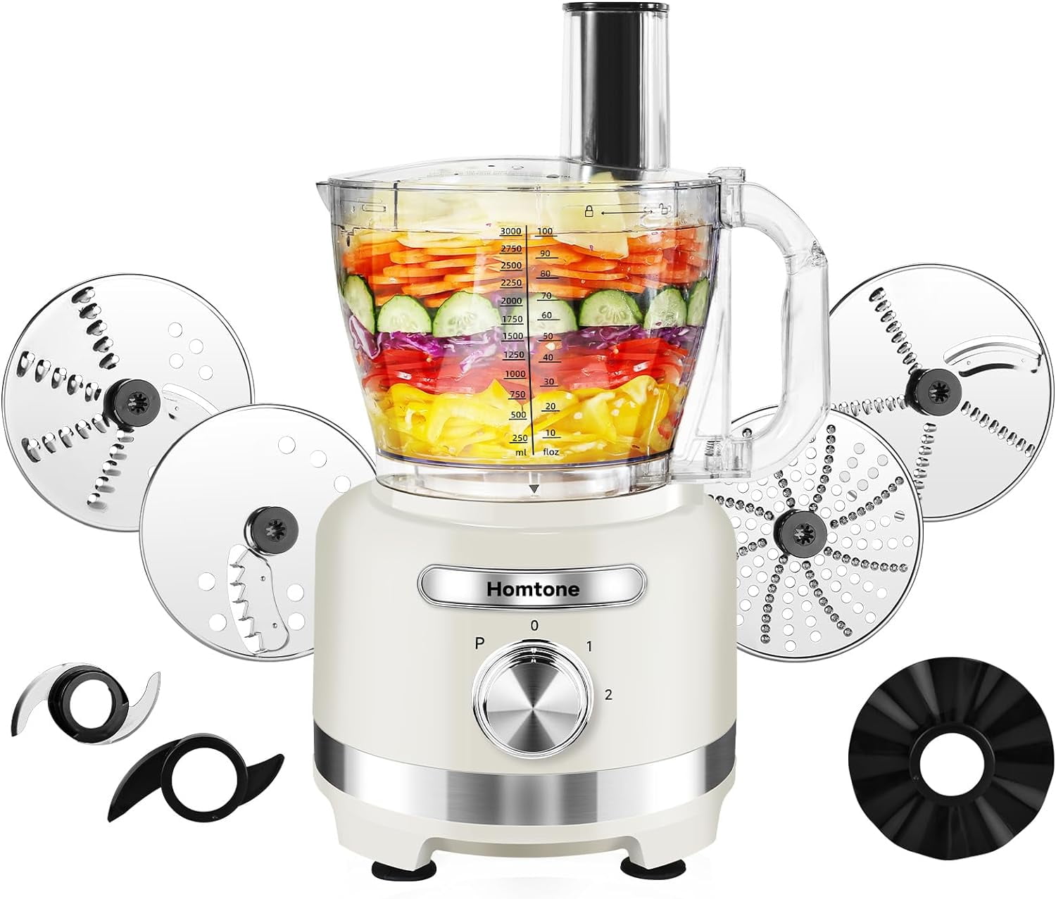 Homtone 600W 16 Cup Food Processor FrenchFry Cutter Food Processors 9 Functions 7 Blades 3