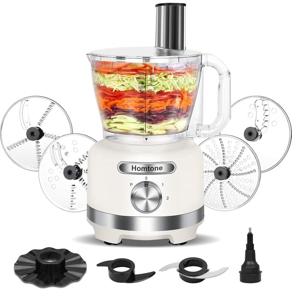 Homtone 600W 16 Cup Food Processor French-Fry Cutter Food Processors 9 Functions 7 Blades 3 Speeds