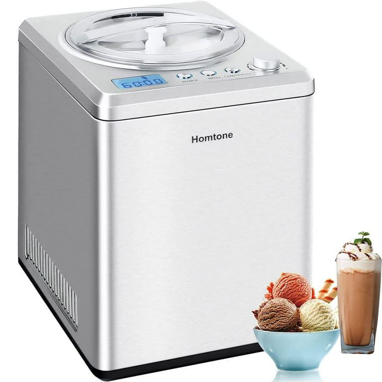 Homtone Ice Cream Maker 2.64 Quart for Making Soft Ice Cream Gelato Sorbet within 60 min Keep Cooling for 2H No pre Freezing Automatic Ice Cream Machine with Built in Compressor for Ice Cream Walmart....
