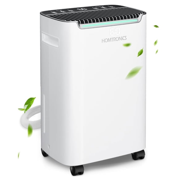 Homtronics 53 Pint Dehumidifier for Basement, 4500 sq ft Compressor Dehumidifier with Drain Hose, Humidity Control & Display, Dry Mode, Timer, White