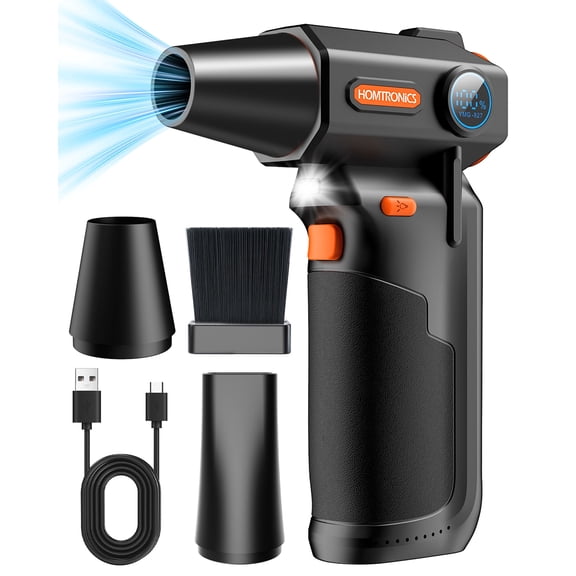 Homtronics Compressed Air Duster - 150000 RPM Cordless Electric Air Duster with 3-Speed, LED Light & Display for Keyboard Computer Car Cleaning, Black