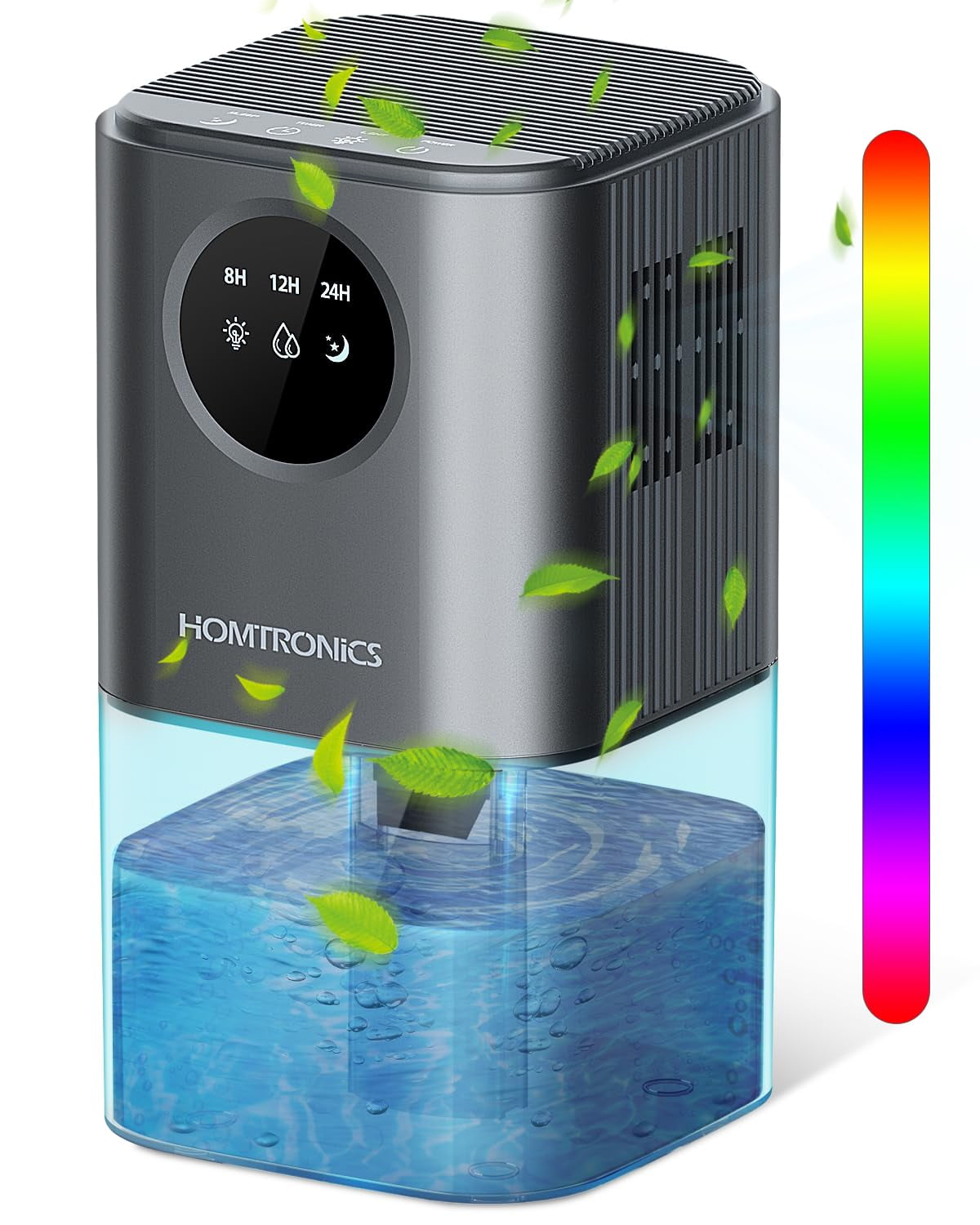 Homtronics Dehumidifiers for Home, 60 OZ/ 350 Sq.Ft Smart Dehumidifiers with 7 Color LED Light, 8/12/24H Timer, 44dB Ultra-Quiet, Energy Saving Small Dehumidifiers for Bedroom,Living room,Office
