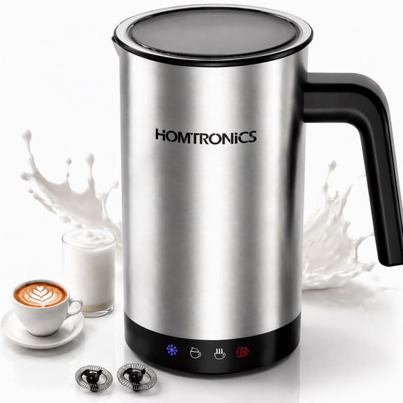 Homtronics Electric Milk Frother and Steamer, 3-in-1 Automatic Hot & Cold Foam Maker, 90% High Foaming, IPX7 Waterproof, Auto Shut-Off, Stainless Steel Easy-Clean for Latte Cappuccino Macchiato