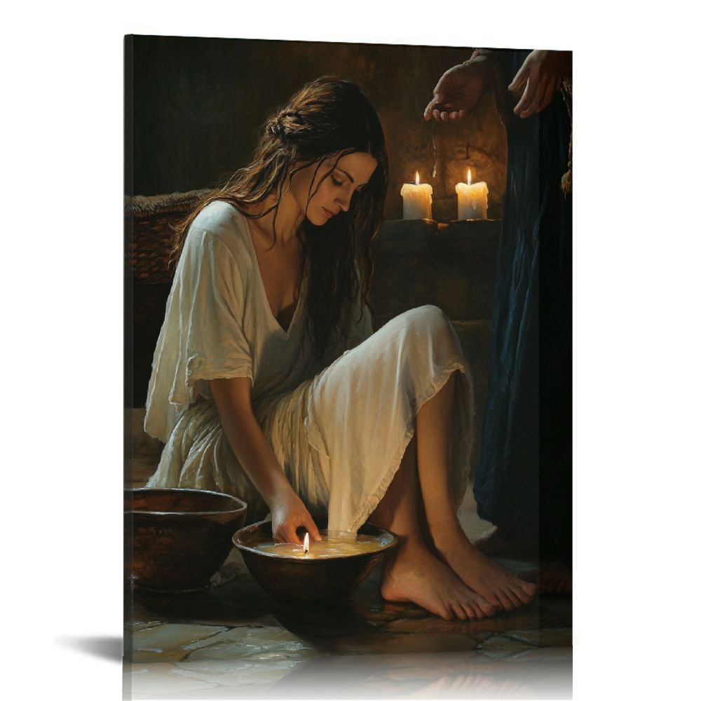 Homura The Woman Washing Jesus Feet with Her Hair Canvas Wall Decor ...