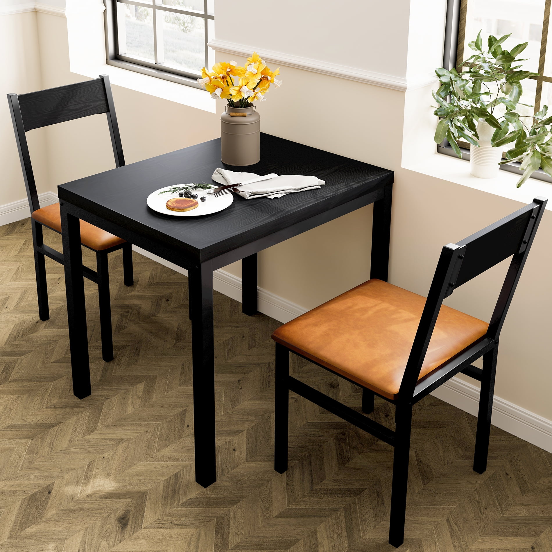 HOMURY 3 Piece Dining Table Set with Cushioned Chairs Modern Counter Height Dinette 3 Set Espresso Brown