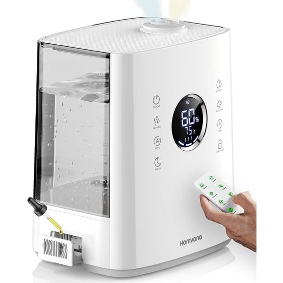 Homvana H111 Warm & Cool Mist Humidifier 6.5L, Remote Control, Digital Display, White
