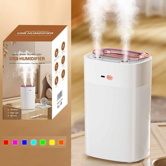 Homvana Humidifiers for Bedroom Home,1.3 L Cool Mist Top-Fill Super Long Time, Quiet 30dB, Baby Humidifier, Oil Diffuser for Large Room, Plants, Nursery, Office BPA FREE, 7 Color Light Ultrasonic