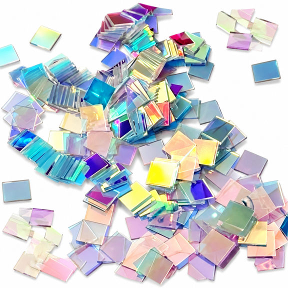 Homvera 100-Pack Mini Rainbow Holographic Acrylic Squares, 3/4" Iridescent Mosaic Tiles for Crafts for Diy Crafts, Double-Sided Holo Plexiglass for Jewelry & Resin