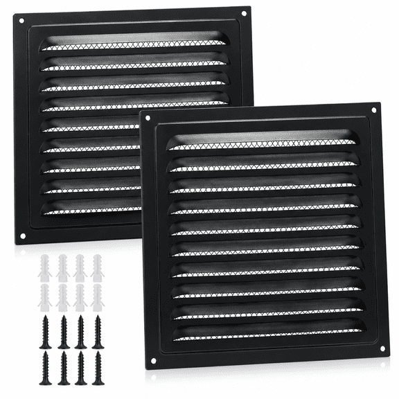 Homvera 2Pcs Attic Vent Soffit Vent Alum"Um Wall Vent Metal Shed Vent Square Vent Louver Vent Grille with Built-""Sect Screen for Exterior Door House Attic Garage Ceilblack 6"X6"-2 Pack