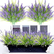 Homwamee 12 Bundles Artificial Lavender Plants, Outdoor Fake Plants Spring Grass with Flowers for Pot UV Resistant Garden Decor for Garden Patio Hanging Planter Pathway Front Porch Purple