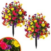 HAIDOLIANG 2 Set of 16 Artificial Morning Glory Topiary Ball Trees, Silk UV Colorful Resistant Realistic Faux Flowers with Ground Spike, Fake Plants