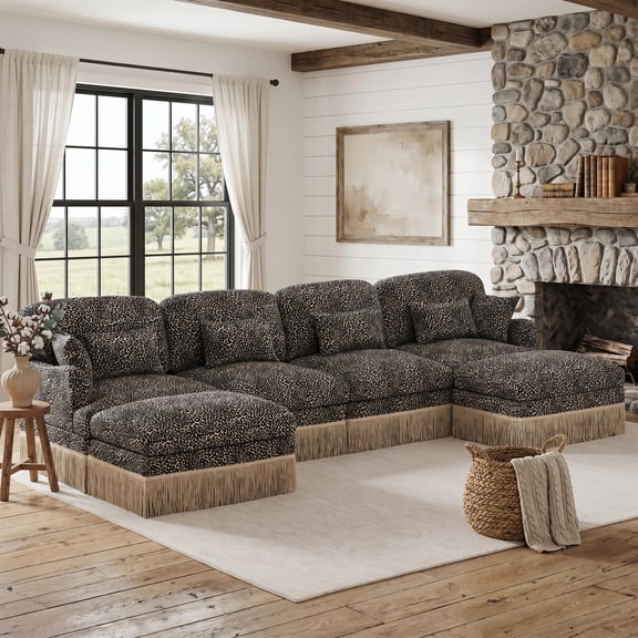 Homy Casa 131.5'' 4-Seat Modular Sectional Sofa with Double Ottoman, Oversized Lounge Couch for Living Room