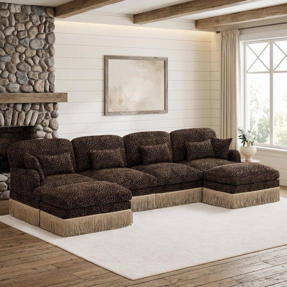 Homy Casa 131.5'' 4-Seat Modular Sectional Sofa with Double Ottoman, Oversized Lounge Couch for Living Room