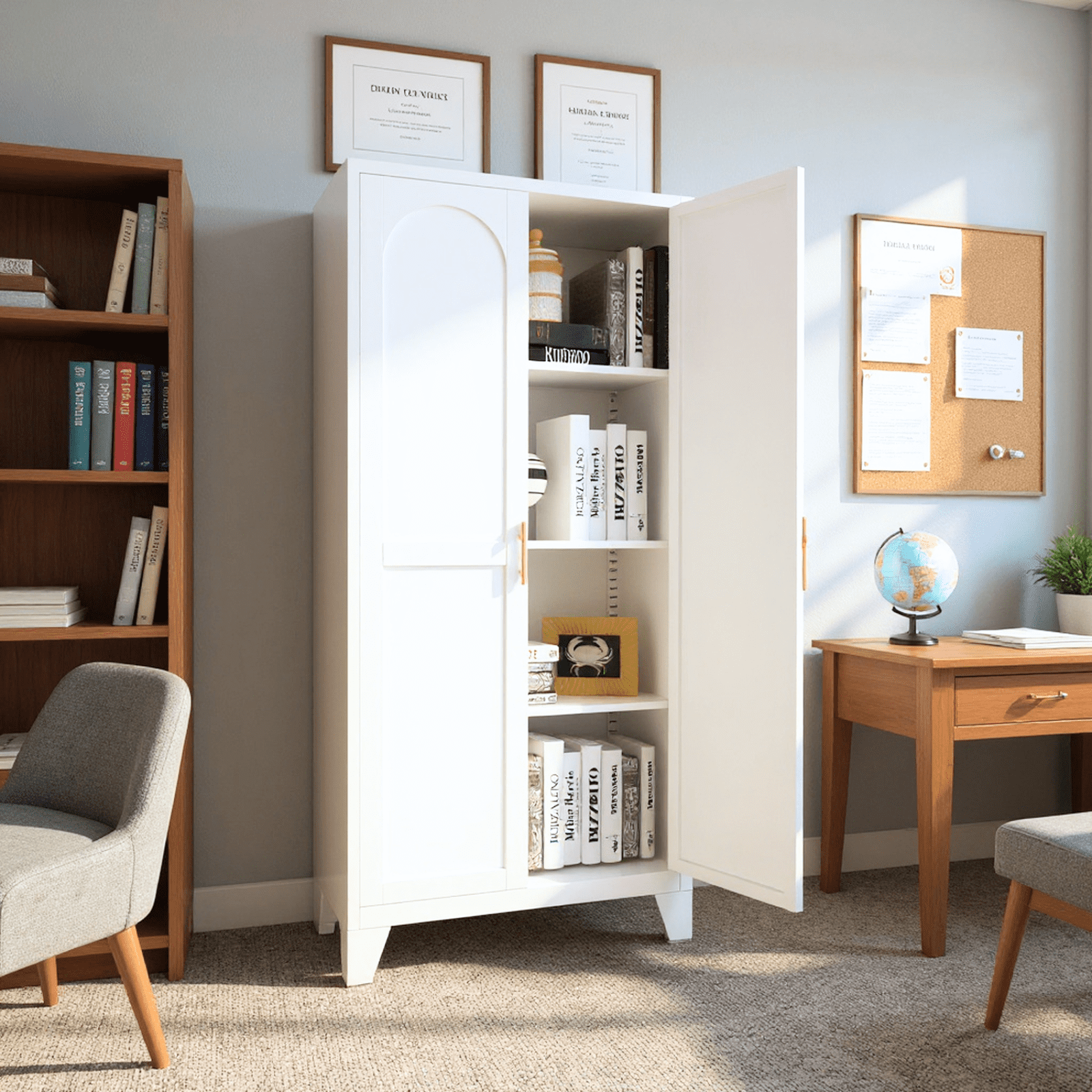 Homy Casa 2-Door File Cabinet with Adjustable Shelves, Storage for Home Office & Study Room, White