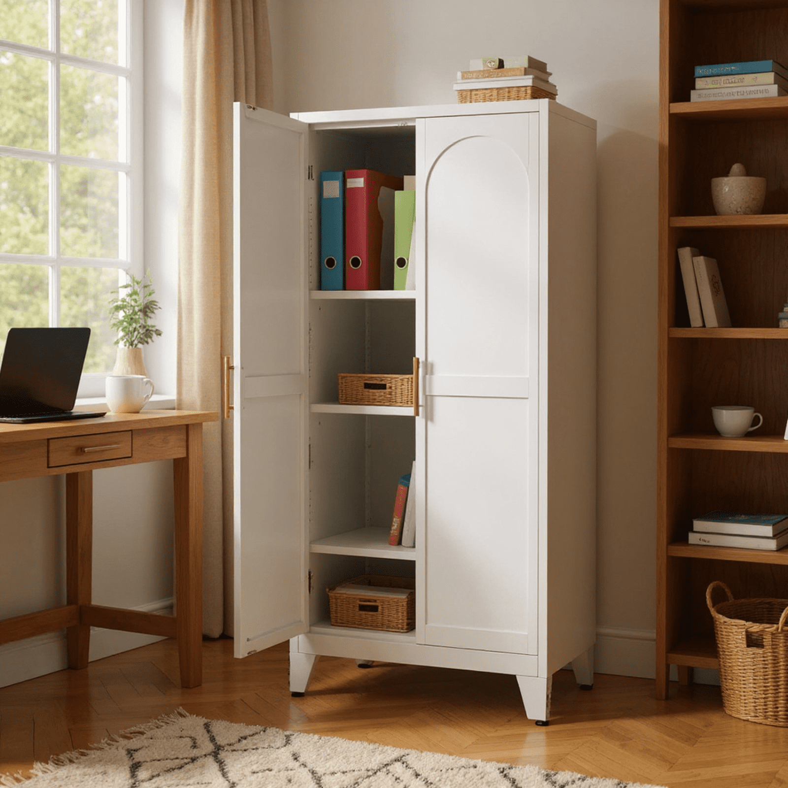 Homy Casa 2-Door File Cabinet with Adjustable Shelves, White, 70.8" H Tall Storage Cabinet for Home Office