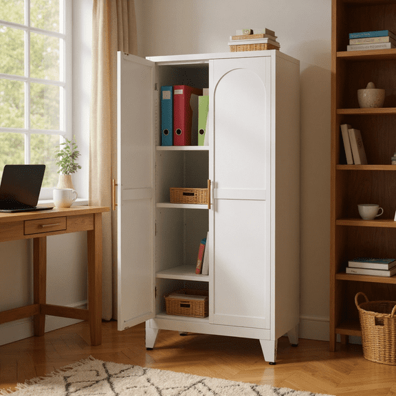 Homy Casa 2-Door File Cabinet with Adjustable Shelves, White, 70.8" H Tall Storage Cabinet for Home Office