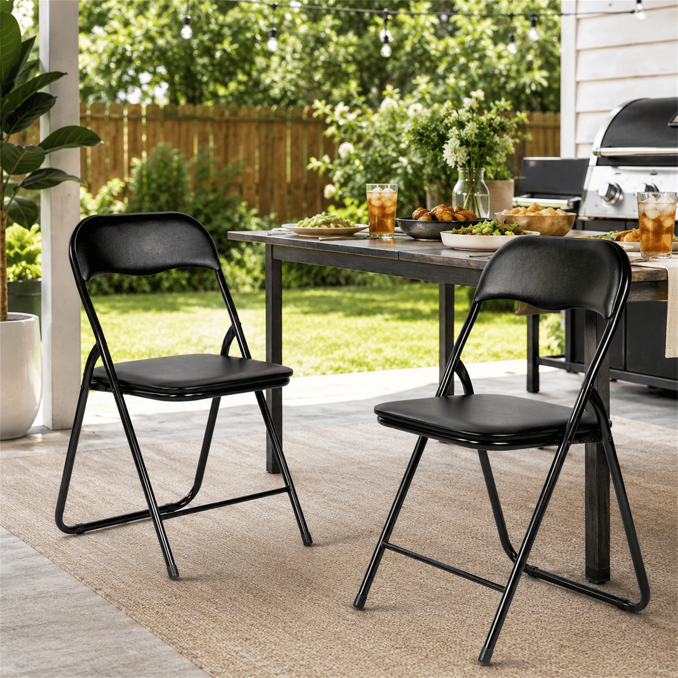 Homy Casa 2 Pack Padded Folding Chairs with Metal Frame for Dining and Patio Events Black