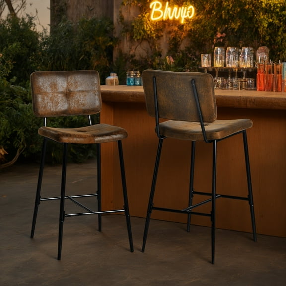 Homy Casa 2-Pack Patio Bar Stools, 26.7" Faux Suede Bistro Stools for Outdoor Gatherings, Brown