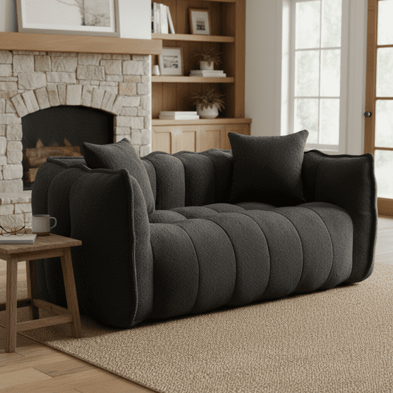 Homy Casa 2-Person Bean Bag Sofa with High Resilience Foam, Chenille Loveseat for Living Room