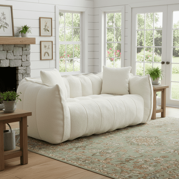 Homy Casa 2-Person Bean Bag Sofa with High Resilience Foam, Chenille Loveseat for Living Room