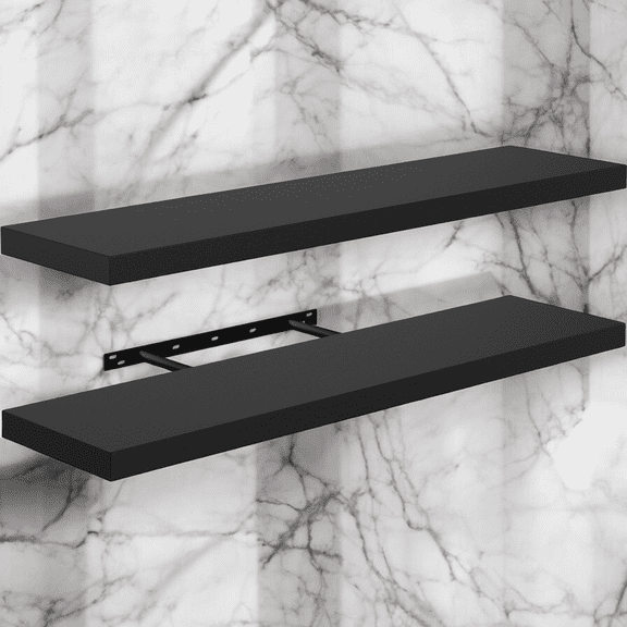 Homy Casa 2-Piece Floating Shelves Set, 31.4" Wall Mounted Display & Storage Shelves, Modern Black
