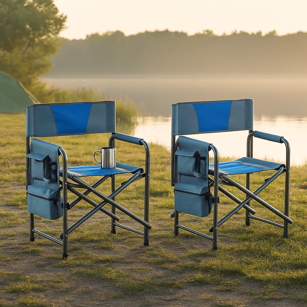 Homy Casa 2-Piece Folding Camping Chairs with Side Table & Cup Holder for Outdoor Lawn Use, Blue
