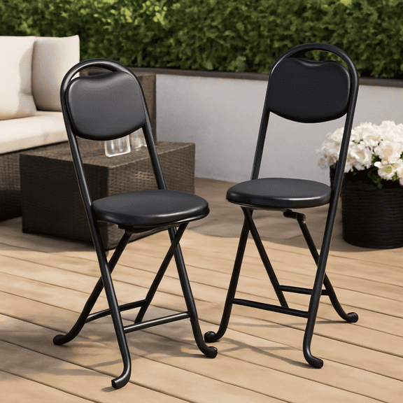 Homy Casa 2-Piece Folding Stools Set with Cushioned Back for Patio and Dining, Black