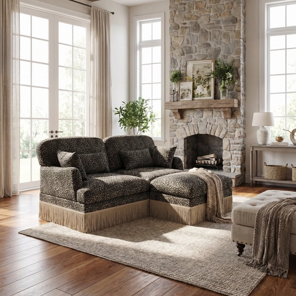 Homy Casa 2-Piece Modular Sectional Sofa Set / Chaise Lounge Sofa / Lounge Chair with Ottoman