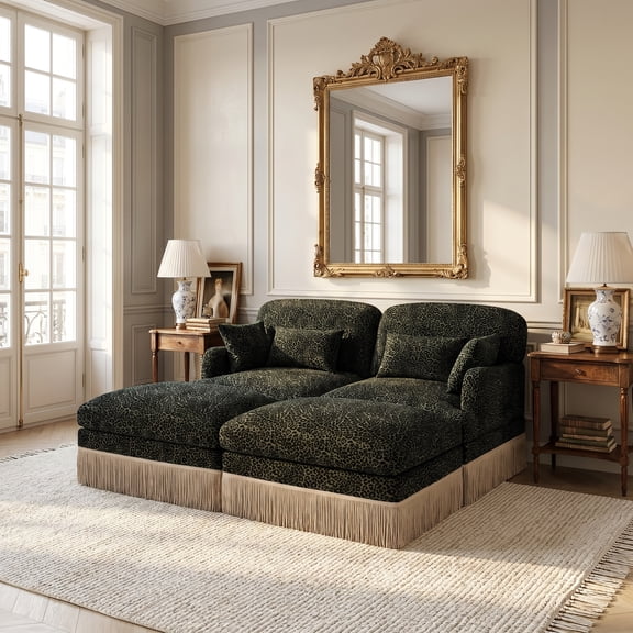 Homy Casa 2-Piece Modular Sofa Set with Ottoman, Upholstered Lounge Sectional Couch for Living Room, Apartment