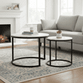 thumbnail image 1 of Homy Casa 2-Piece Nesting Coffee Table Set, Round Marble Pattern MDF Top with Metal Frame, 1 of 6