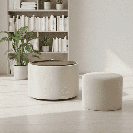 Homy Casa 2-Piece Round Ottoman Coffee Table Set with Wood Tray, Upholstered Accent Ottomans