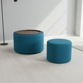 thumbnail image 1 of Homy Casa 2-Piece Round Ottoman Coffee Table Set with Wood Tray, Upholstered Accent Ottomans, 1 of 7