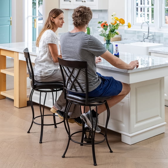 Homy Casa 2-Piece Swivel Reception Stools, 30" Seat Height, Metal Frame & Padded Seat, Stylish & Durable for Waiting Areas, Black