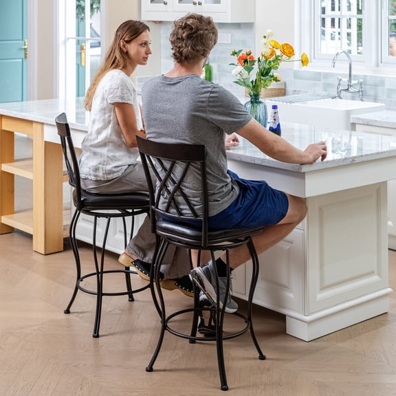 Homy Casa 2-Piece Swivel Reception Stools, 30" Seat Height, Metal Frame & Padded Seat, Stylish & Durable for Waiting Areas, Black