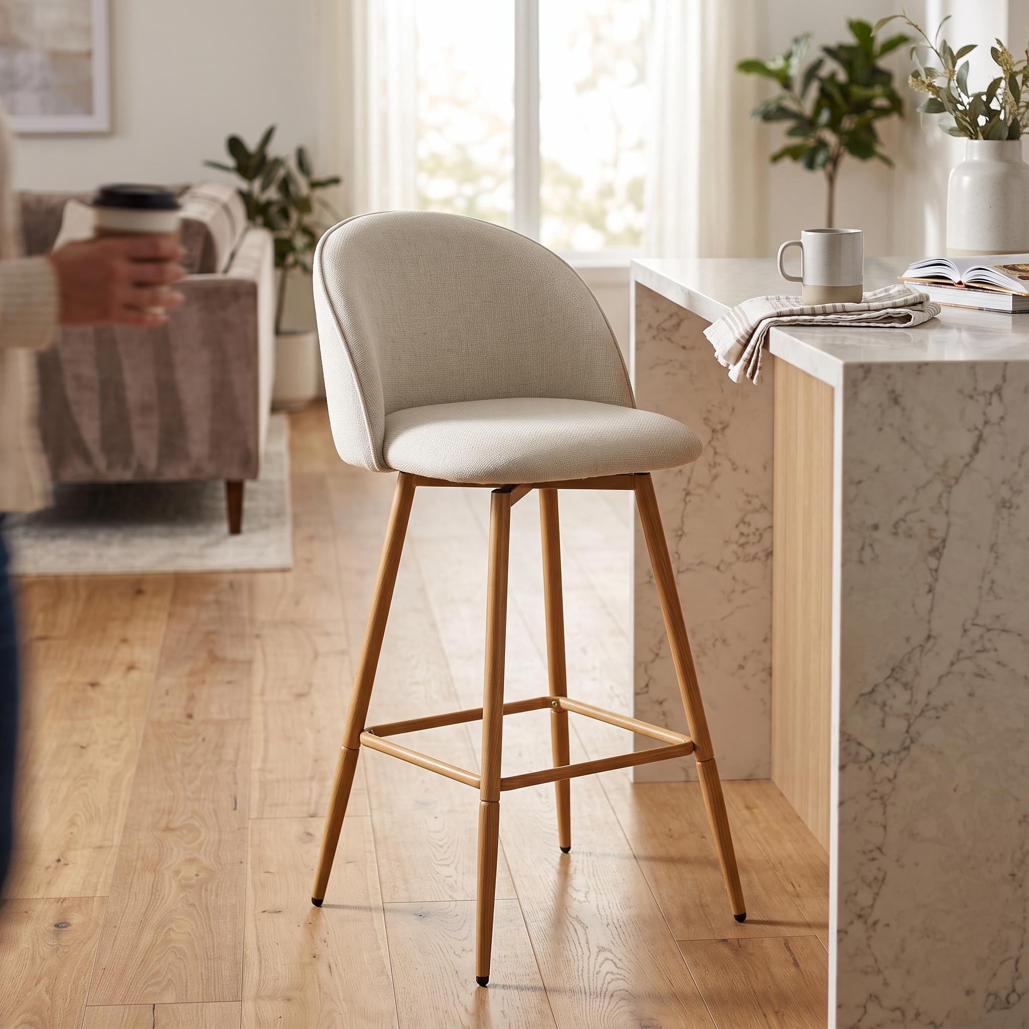 Homy Casa 26" Counter Height Bar Stool, 360° Swivel Upholstered Kitchen Island Chair, Beige
