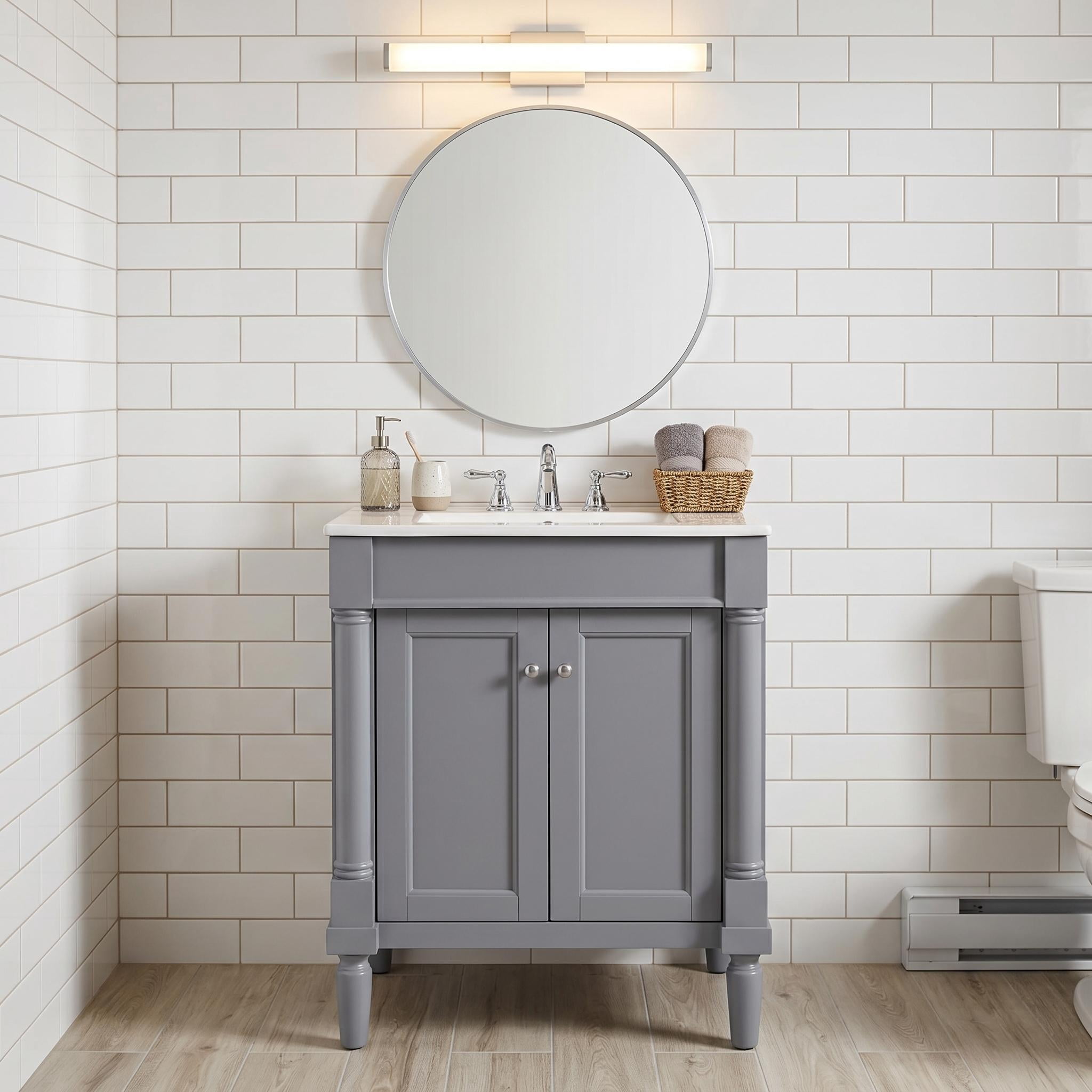 Homy Casa 24" Bathroom Vanity with Sink, Ceramic Top, 2-Door Storage Cabinet, Gray