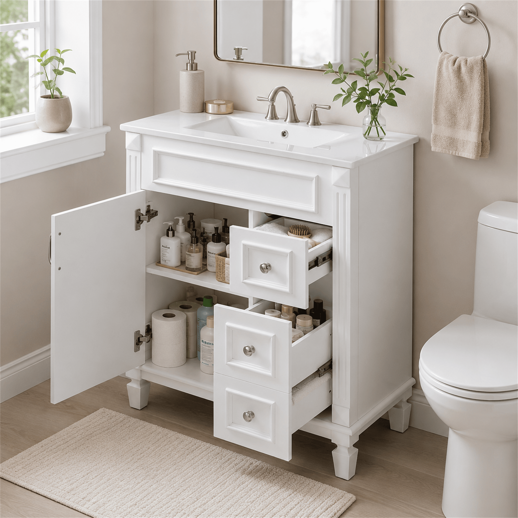 Homy Casa 24" Freestanding Bathroom Vanity with Ceramic Sink and Storage Cabinet White