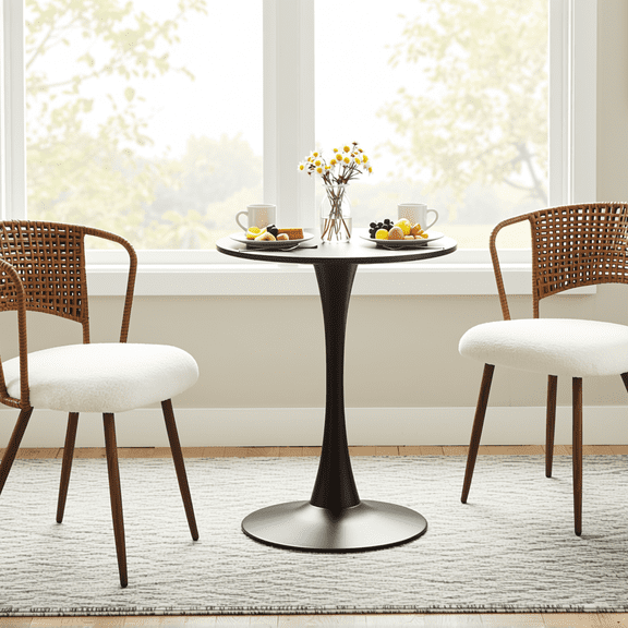 Homy Casa 24" Round Dining Table for 2, Mid-Century Modern Pedestal Kitchen Table, Black