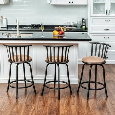 Homy Casa Adjustable 24" or 29" Swivel Counter Height Bar Stools Set of 3 with Backrest, Brown