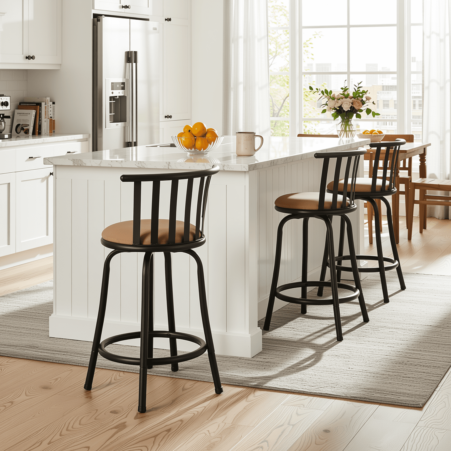 Homy Casa Comfortable Swivel Bar Stools Set of 3, Adjustable 24"-29" Counter Height Chairs with Backrest for Kitchen Island and Home Bar, Brown