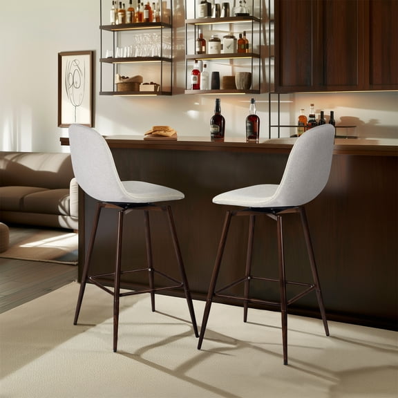 Homy Casa 26" Counter Height Bar Stools Set of 2, Swivel Stools for Kitchen Island, Beige