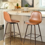 Homy Casa 26 Counter Height Bar Stools Set of 2, Swivel Stools for Kitchen Island, Caramel Brown